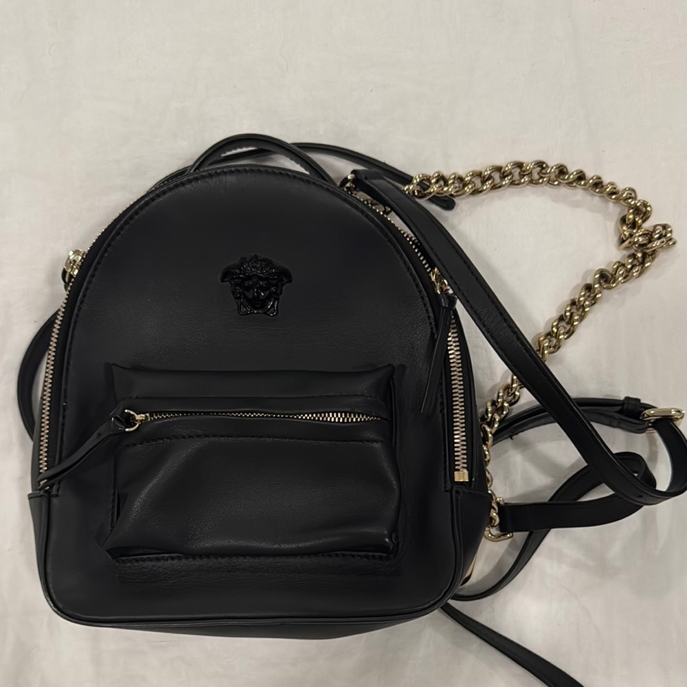 VERSACE Black Leather Mini Medusa Palazzo Backpack